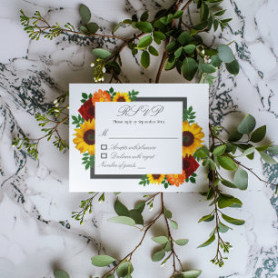 Cartão RSVP Casamento Floral de Girassol do Pôr do Sol