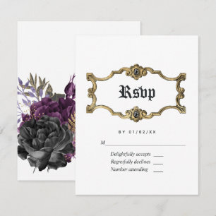 Cartão RSVP Casamento Floral de Halloween Gótico