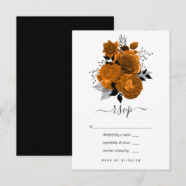 Cartão RSVP Casamento Floral de Halloween Preto e Laranja Vint