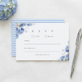 Cartão RSVP Casamento Floral de Hidrângea Azul em Aquarela