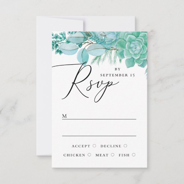 Cartão RSVP Casamento floral de horta de água elegante (Frente)