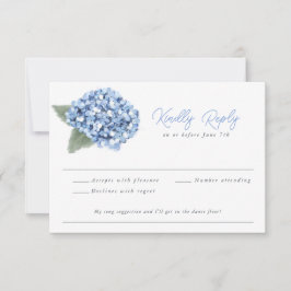 Cartão RSVP Casamento Floral de Hortênsia Azul Elegante