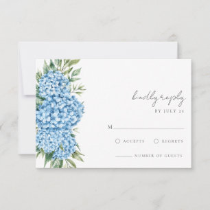 Cartão RSVP Casamento Floral de Hydrangea Azul Elegante