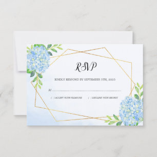 Cartão RSVP Casamento Floral de Hydrangea Azul Geométrico Mod