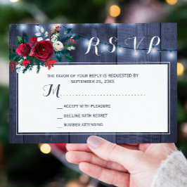 Cartão RSVP Casamento floral de inverno rústico azul marinho b