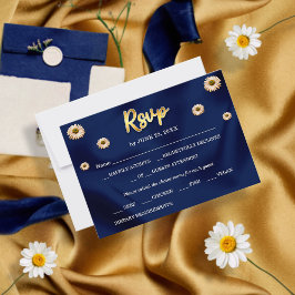 Cartão RSVP Casamento Floral de Ivory Beige, marinho Azul e Do
