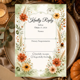 Cartão RSVP Casamento Floral de Jardim de Outono Atemporal