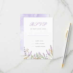 Cartão RSVP Casamento Floral de Lavanda Dourada e Aquarela Mod