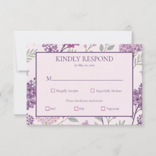 Cartão RSVP Casamento Floral de Lilás Roxo e Rosa Suave
