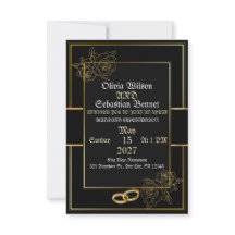 Casamento Floral de Luxo Preto e Dourado Elegante