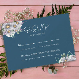 Cartão RSVP Casamento Floral de Margarida Azul Elegante Marinh