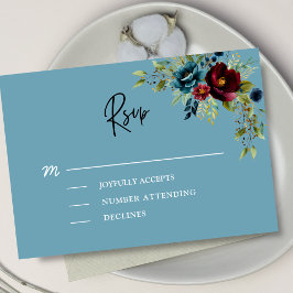 Cartão RSVP Casamento floral de marinho azul empoeirado Elegan