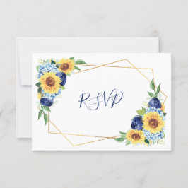 Cartão RSVP Casamento Floral de Marinho Geométrico de Sunflowe