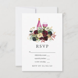 Cartão RSVP Casamento Floral de Natal com Bordo e Vinho Marinh