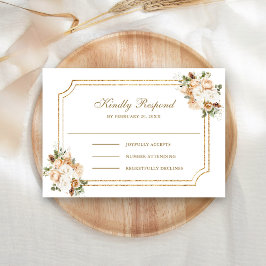 Cartão RSVP Casamento Floral de Natal Dourado com a Costa Bran