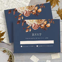 Cartão RSVP Casamento Floral de Outono Marinho