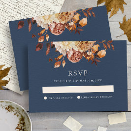 Cartão RSVP Casamento Floral de Outono Marinho