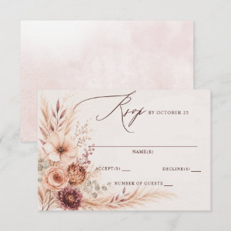 Cartão RSVP Casamento Floral de Outono nas Pampas em Burgundy