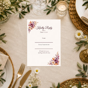 Cartão RSVP Casamento Floral de Outono Rústico
