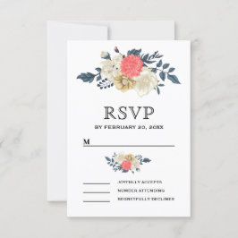 Cartão RSVP Casamento Floral de Peach legante