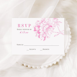 Cartão RSVP Casamento Floral de Península Elegante Fuchsia Ros