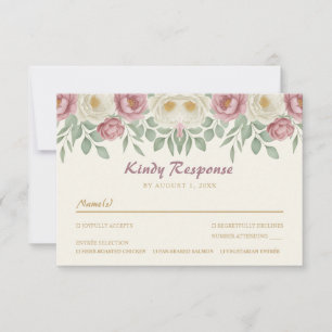 Cartão RSVP Casamento Floral de Peônia Rosa Empoeirado Românti