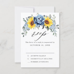 Cartão RSVP Casamento Floral de Peônia Slate Azul Empoeirado G