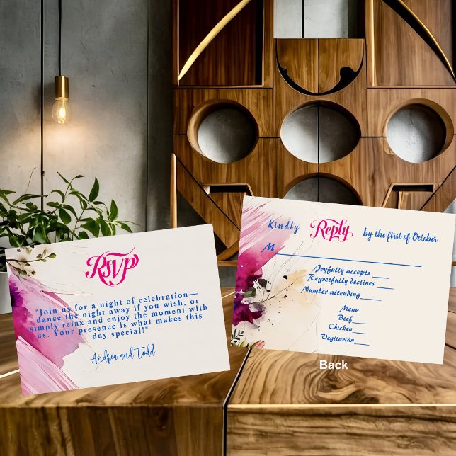 Cartão RSVP Casamento floral de pincel-velho (Criador carregado)