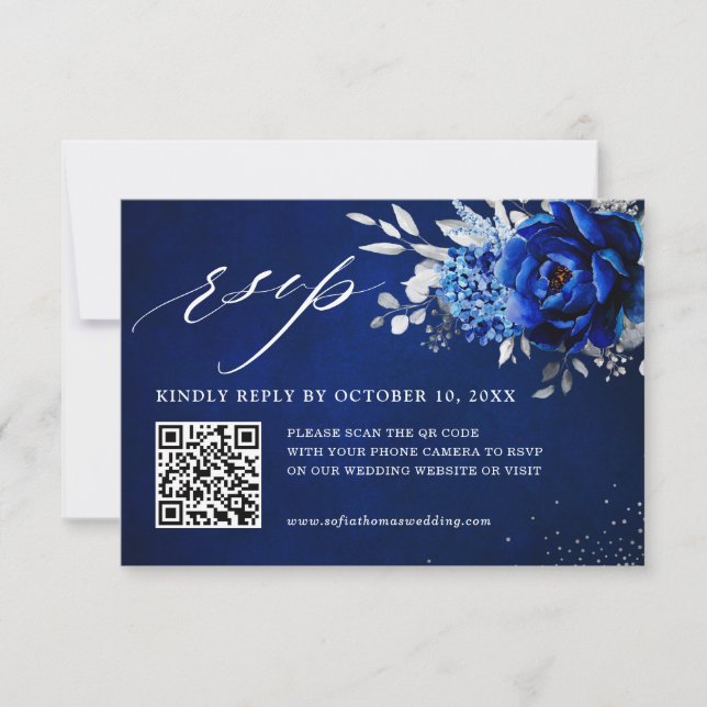 Cartão RSVP Casamento Floral de Prata Branca Real de Prata Bra (Frente)