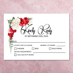 Cartão RSVP Casamento Floral de Rosa Branca Vermelha