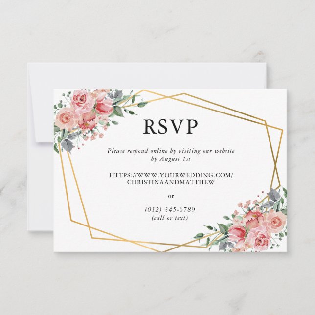 Cartão RSVP Casamento Floral de Rosa cor rosa-d-água (Frente)