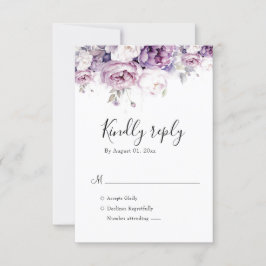 Cartão RSVP Casamento Floral de Rosa de Água Púrpura Elegante