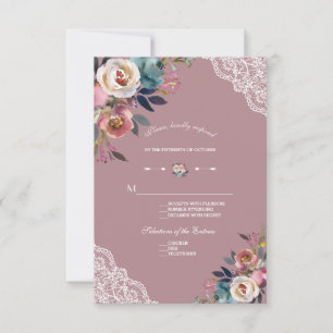 Cartão RSVP Casamento Floral de Rosa de Poeira Azul Encharcado