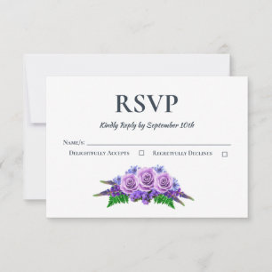 Cartão RSVP Casamento Floral de Rosa Roxo Rústico
