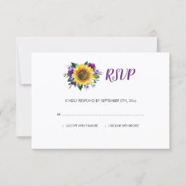 Cartão RSVP Casamento Floral de Rosa Roxo Rústico de Girassol