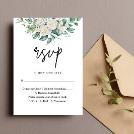 Cartão RSVP Casamento Floral de Rosa Verde Branco Elegante