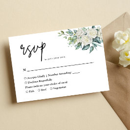 Cartão RSVP Casamento Floral de Rosa Verde Branco Elegante