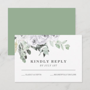 Cartão RSVP Casamento floral de Rosas Brancas e Greenery