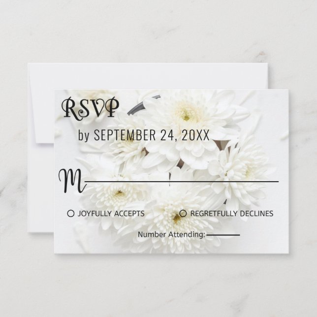 Cartão RSVP Casamento floral de rosas brancas elegantes (Frente)