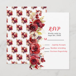 Cartão RSVP Casamento Floral de Rosas vermelhas Românticas