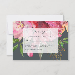 Cartão RSVP Casamento Floral de Ruby Pink Peony