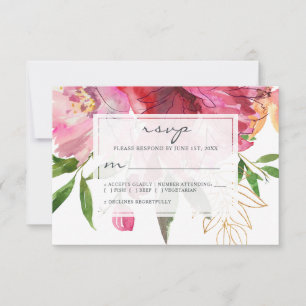 Cartão RSVP Casamento Floral de Ruby Pink Peony