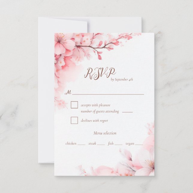 Cartão RSVP Casamento Floral de Sakura Japonesa (Frente)