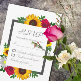 Cartão RSVP Casamento Floral de Sunflower Rosa Daisy Autumn