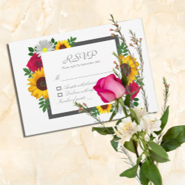 Cartão RSVP Casamento Floral de Sunflower Rosa Daisy Autumn