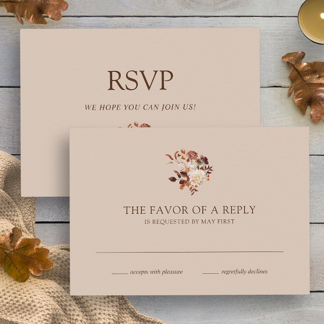 Cartão RSVP Casamento Floral de Taupe Fall Terracotta Watercol (Taupe Fall Terracotta Watercolor Floral Wedding RSVP Card by Painted Paperie
)