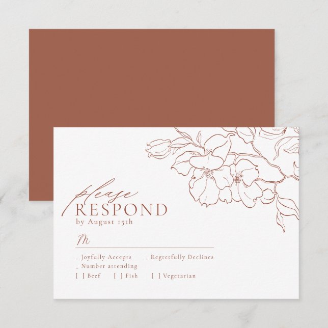 Cartão RSVP Casamento floral de terracotta desenhado pela mão  (Frente/Verso)