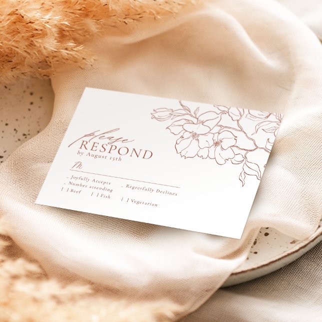 Cartão RSVP Casamento floral de terracotta desenhado pela mão  (Elegant hand drawn floral terracotta wedding RSVP card)