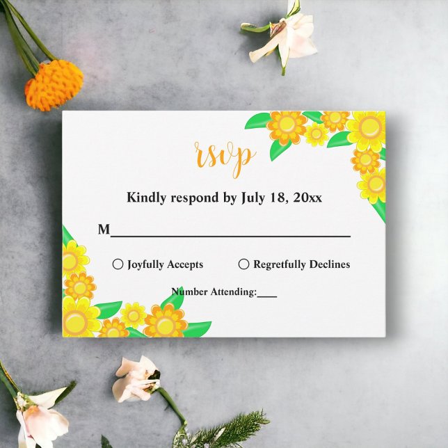 Cartão RSVP Casamento Floral de Verão de Sunflower Rustic Rust (Criador carregado)