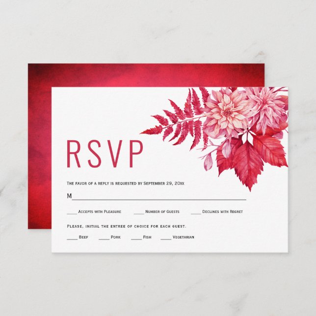 Cartão RSVP Casamento floral de verão, rosa e flores vermelhas (Frente/Verso)